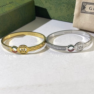 Gucci Interlocking G Web Stripe Crystal Cuff Bracelet