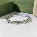 Gucci Web Stripe Engraved Plaque Slim Cuff Bracelet
