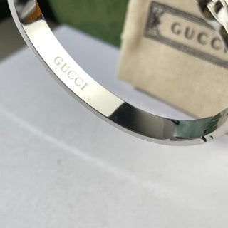 Gucci Interlocking G Engraved Crystal Edge Slim Cuff Bracelet