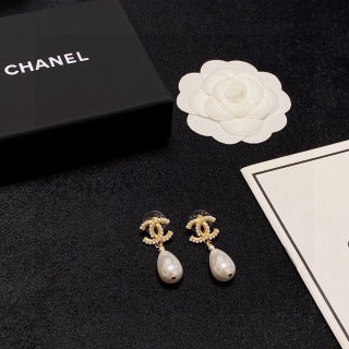 Chanel Pearl Drop Stud Earrings