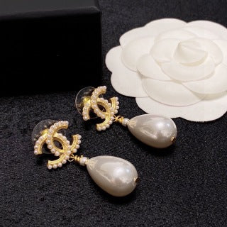 Chanel Pearl Drop Stud Earrings