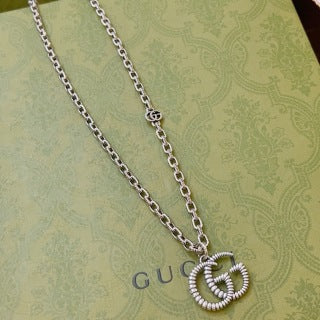 Gucci Interlocking G Crystal Logo Pendant Chain Necklace