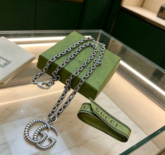 Gucci Interlocking G Crystal Logo Pendant Chain Necklace