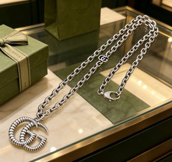 Gucci Interlocking G Crystal Logo Pendant Chain Necklace