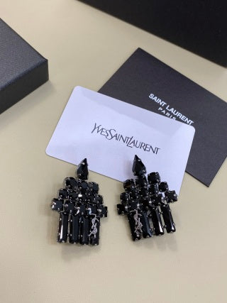 YSL Noir Cristal Spike Clip Earrings
