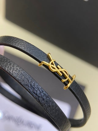 YSL Cassandre Leather Wrap Bracelet