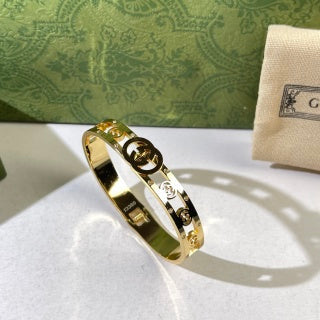 Gucci Interlocking G Center Logo Filigree Crystal Cuff Bracelet