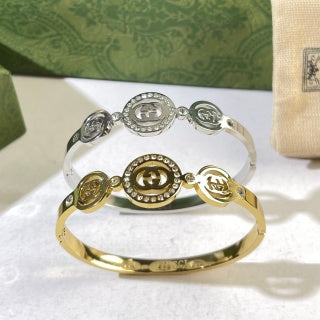 Gucci Interlocking G Trio Medallion Crystal Border Cuff Bracelet
