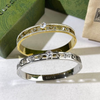 Gucci Crystal Accent Interlocking G Bezel Cuff Bracelet