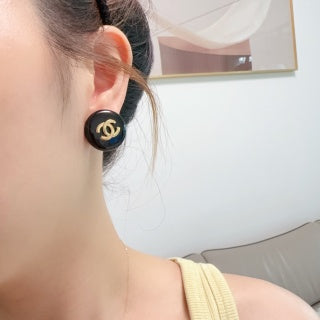 CHANEL Noir Medallion CC Stud Earrings