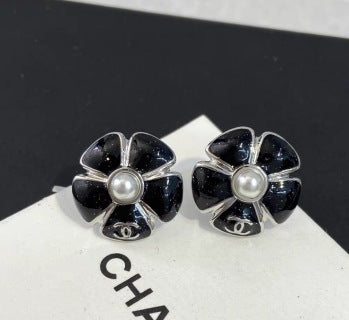 CHANEL Midnight Petal Bloom Stud Earrings