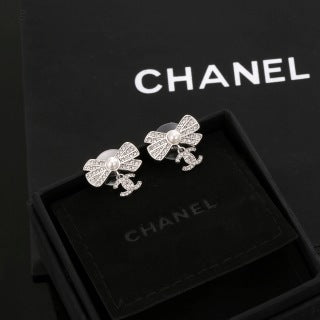 CHANEL Graceful Bow Charm Stud Earrings