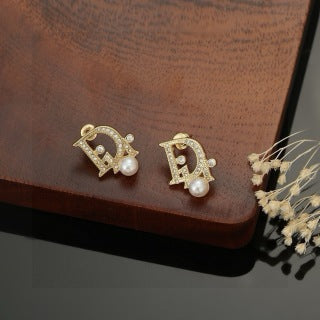 Dior Liora Crystal CD Pearl Stud Earrings