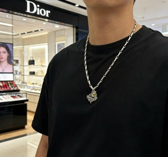 Dior Evelyne Silver Multi Charm Link Chain Necklace