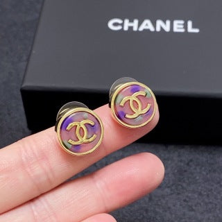 Chanel Vintage Purple Enamel CC Earrings