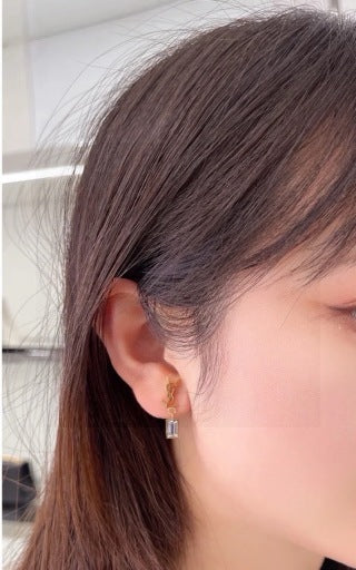 YSL Monogram Crystal Tag Drop Earrings