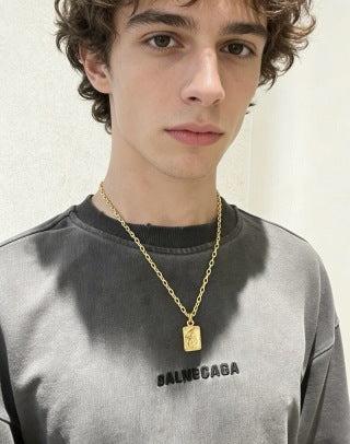 Gucci Engraved Rectangular Medallion Pendant Necklace