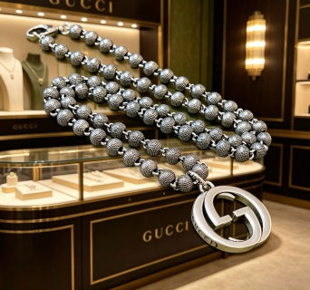 Gucci Beaded Interlocking G Medallion Long Necklace