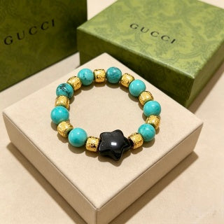 Gucci Turquoise Bead Double G Charm Bracelet