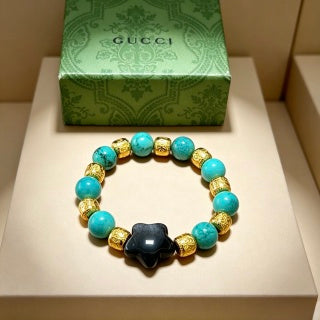 Gucci Turquoise Bead Double G Charm Bracelet