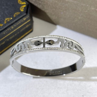 Bvlgari Silver Engraved Open Cuff Bracelet – Elegant Luxury Jewelry