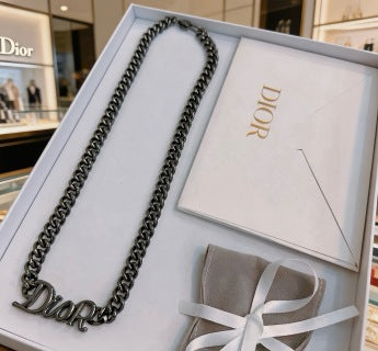Dior Evelyne Silver Script Letter Chain Necklace