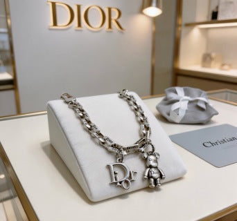 Dior Evelyne Silver Teddy Bear Charm Link Bracelet