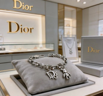 Dior Evelyne Silver Teddy Bear Charm Link Bracelet