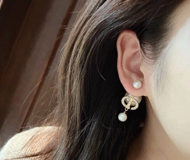 Dior Liora Pearl Crystal CD Drop Stud Earrings