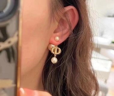 Dior Liora Pearl Crystal CD Drop Stud Earrings