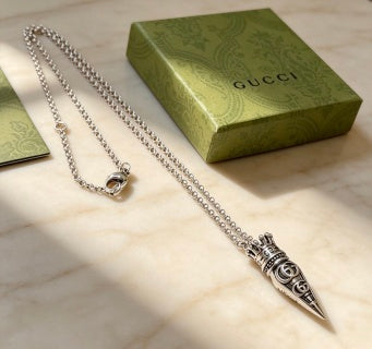 Gucci Engraved GG Spike Pendant Necklace