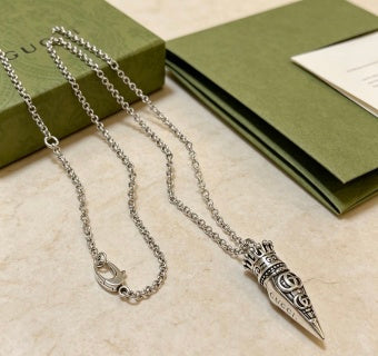 Gucci Engraved GG Spike Pendant Necklace