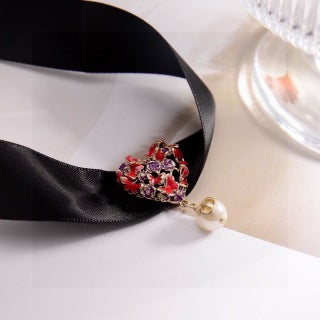 Dior Liora Velvet Pearl Choker Necklace