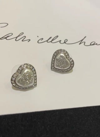 Chanel Crystal Heart Signature Stud Earrings