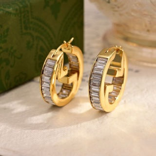 Gucci Interlocking G Crystal Hoop Earrings
