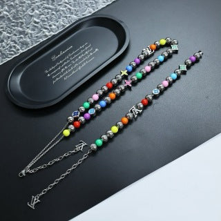 Louis Vuitton Rainbow Bead Monogram Charm Necklace