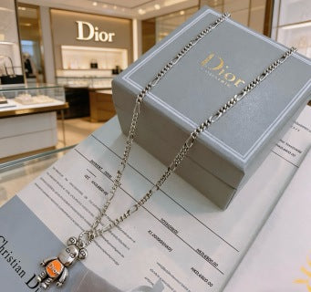 Dior Evelyne Silver Robot Charm Chain Necklace