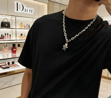 Dior Evelyne Silver CD Link Green Crystal Pendant Necklace