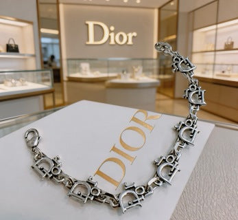 Dior Evelyne Silver CD Link Charm Bracelet