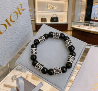Dior Evelyne Obsidian Black Bead CD Charm Bracelet