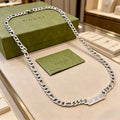 Gucci Engraved Logo Plate Cuban Chain Necklace