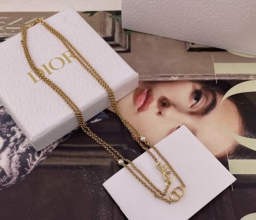 Dior Evelyne Double Chain CD Link Necklace