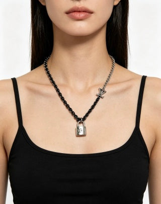 Louis Vuitton Monogram Lock Pendant Chain Necklace