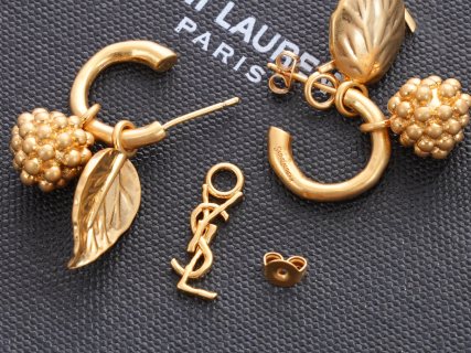 YSL Jardin Doré Berry Leaf Hoop Earrings