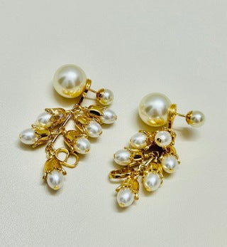 Dior Elara Pearl Blossom Tassel Drop Stud Earrings