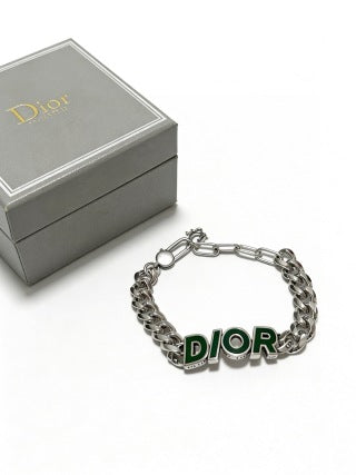 Dior Evelyne Green Enamel Letter Chain Bracelet