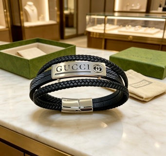 Gucci Interlocking G Leather Wrap Bracelet