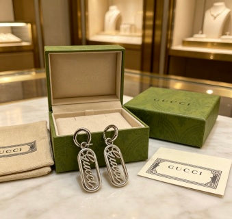 Gucci GG Oval Script Drop Earrings