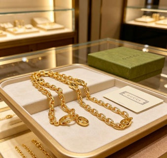 Gucci GG Double Ring Link Gold Chain Necklace
