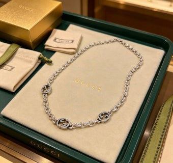 Gucci GG Crystal Link Silver Chain Necklace
